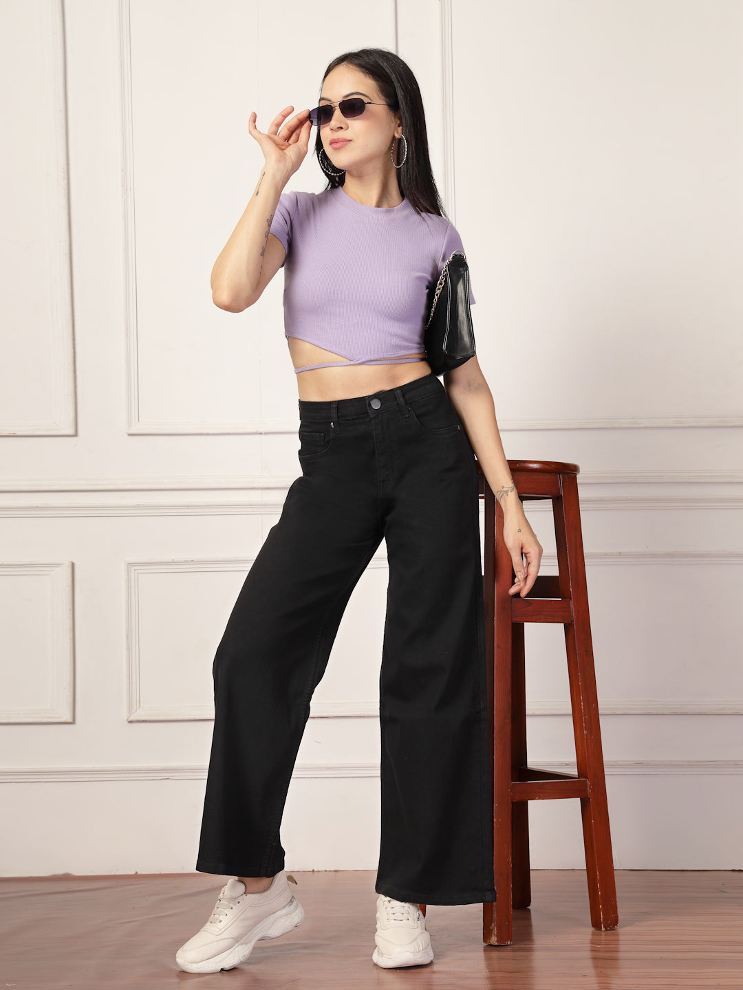 Style Quotient Women Black Wide Leg High Rise Stretchable Jeans-Jeans-StyleQuotient