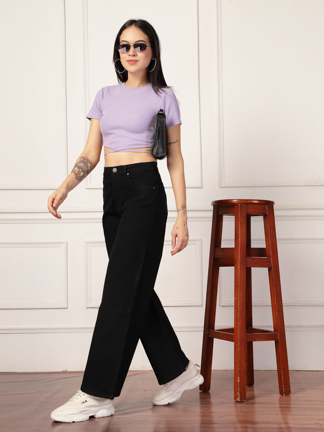 Style Quotient Women Black Wide Leg High Rise Stretchable Jeans-Jeans-StyleQuotient