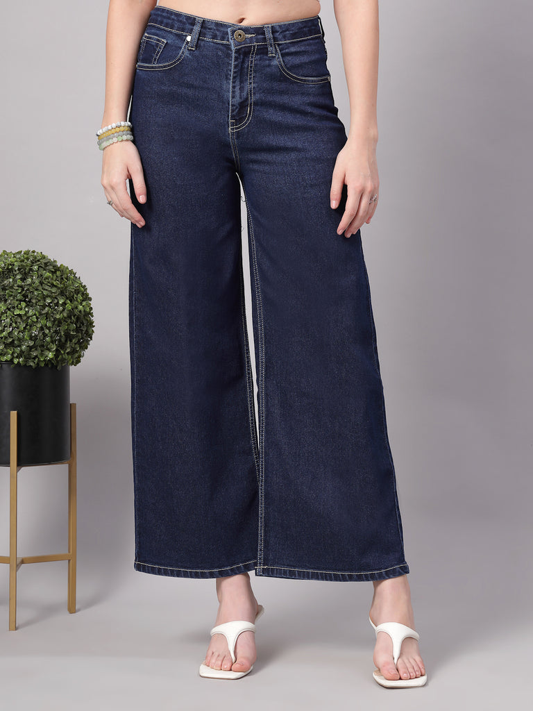 Style Quotient Women Dark Blue Wide Leg High Rise Stretchable Jeans-Jeans-StyleQuotient