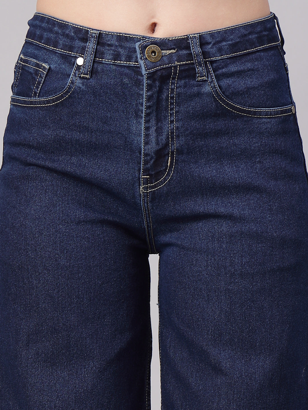 Style Quotient Women Dark Blue Wide Leg High Rise Stretchable Jeans-Jeans-StyleQuotient