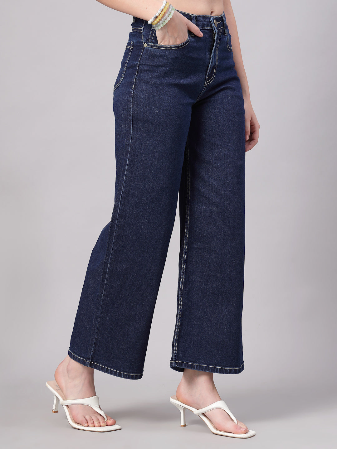 Style Quotient Women Dark Blue Wide Leg High Rise Stretchable Jeans-Jeans-StyleQuotient