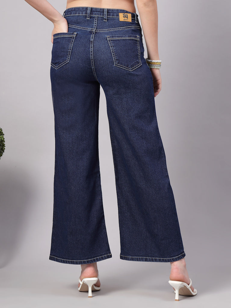 Style Quotient Women Dark Blue Wide Leg High Rise Stretchable Jeans-Jeans-StyleQuotient