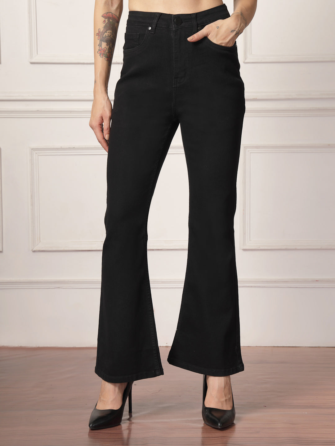 Style Quotient Women Black Flare Fit High Rise Stretchable Jeans-Jeans-StyleQuotient