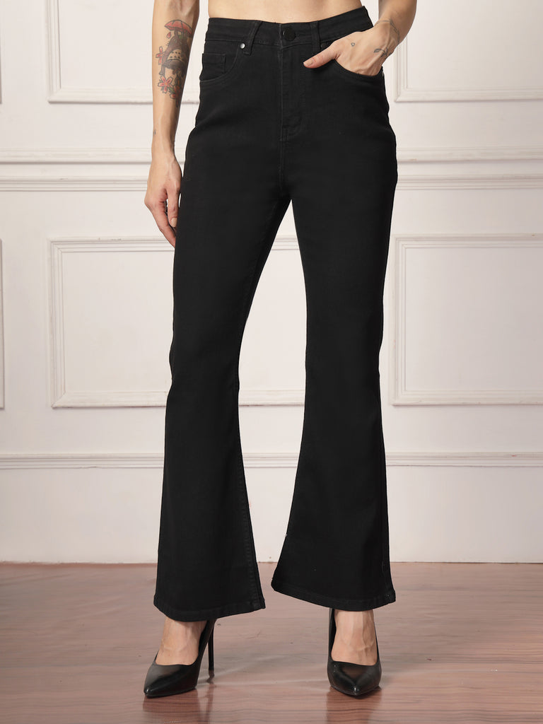 Style Quotient Women Black Flare Fit High Rise Stretchable Jeans-Jeans-StyleQuotient