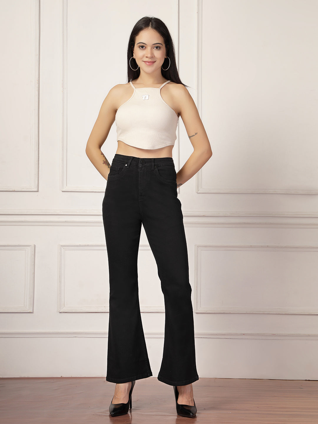 Style Quotient Women Black Flare Fit High Rise Stretchable Jeans-Jeans-StyleQuotient