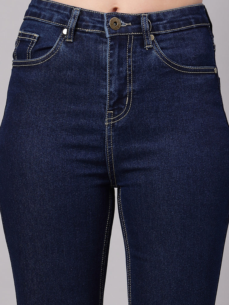 Style Quotient Women Dark Blue Flared Fit High Rise Stretchable Jeans-Jeans-StyleQuotient