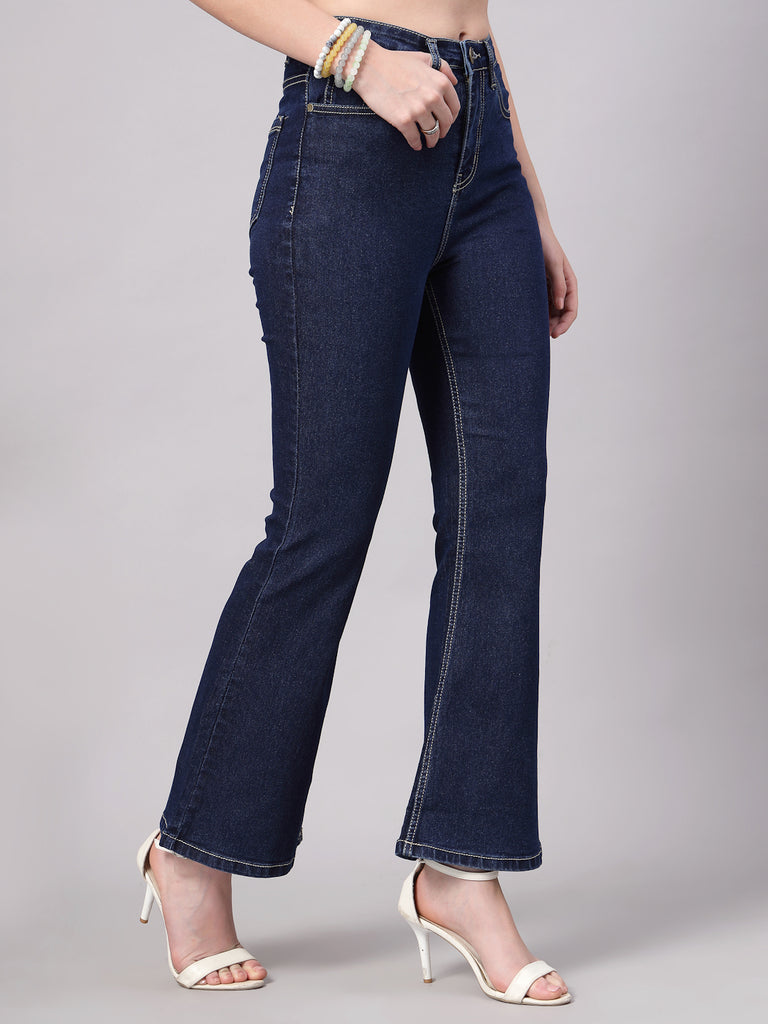 Style Quotient Women Dark Blue Flared Fit High Rise Stretchable Jeans-Jeans-StyleQuotient
