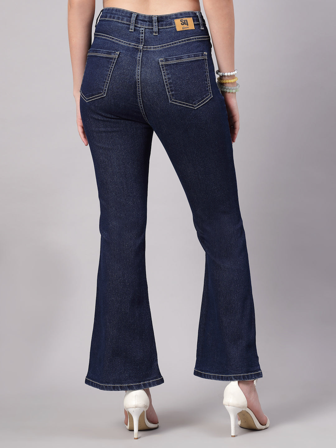 Style Quotient Women Dark Blue Flared Fit High Rise Stretchable Jeans-Jeans-StyleQuotient