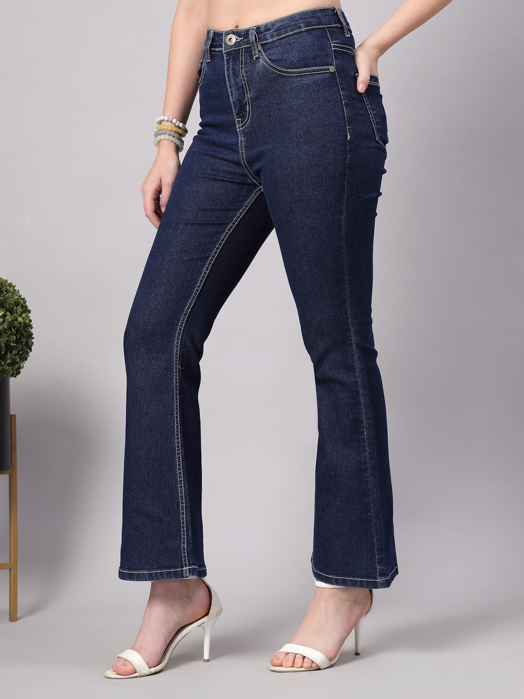 Style Quotient Women Dark Blue Flared Fit High Rise Stretchable Jeans-Jeans-StyleQuotient