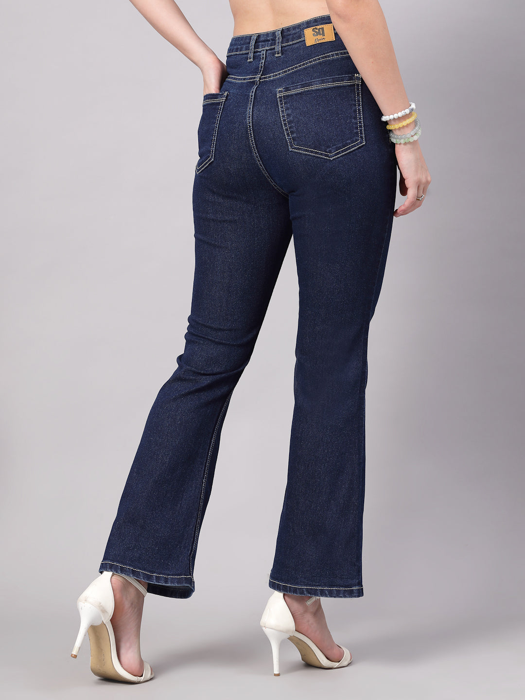 Style Quotient Women Dark Blue Flared Fit High Rise Stretchable Jeans-Jeans-StyleQuotient