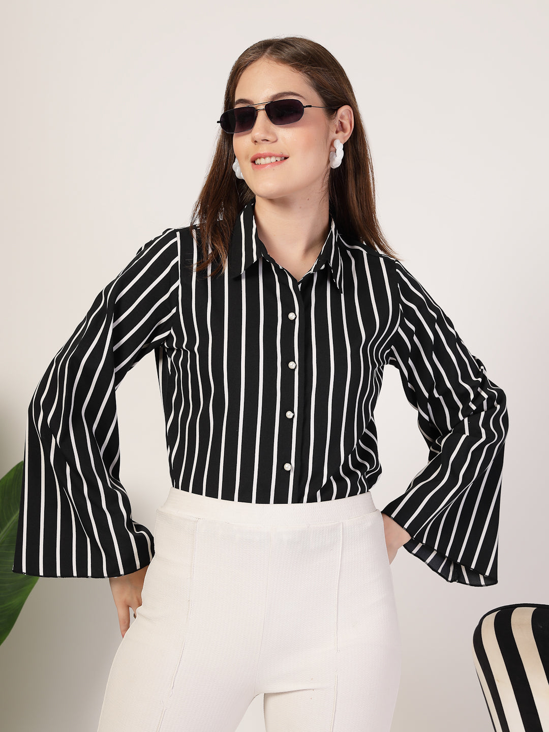 Style Quotient Women Black white shirt-Shirts-StyleQuotient