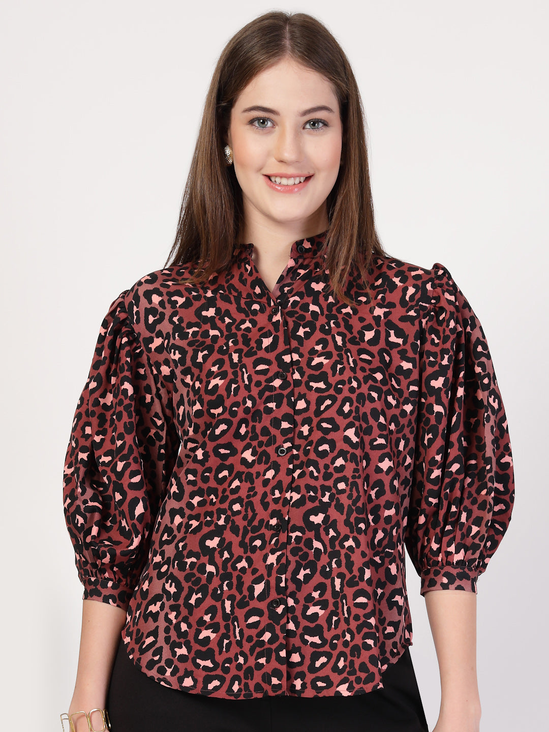 Style Quotient Women Rust Multi Printed Regular Fit Semi Formal Polyester Shirt-Shirts-StyleQuotient
