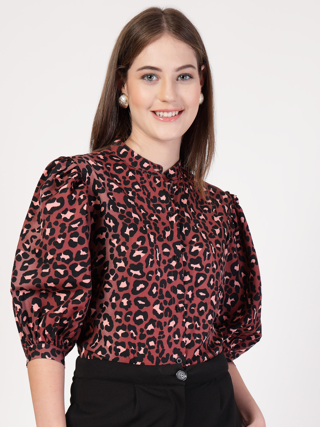Style Quotient Women Rust Multi Printed Regular Fit Semi Formal Polyester Shirt-Shirts-StyleQuotient