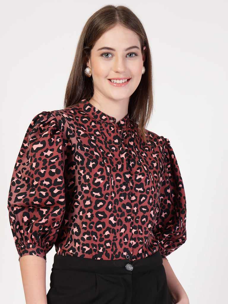 Style Quotient Women Rust Multi Printed Regular Fit Semi Formal Polyester Shirt-Shirts-StyleQuotient