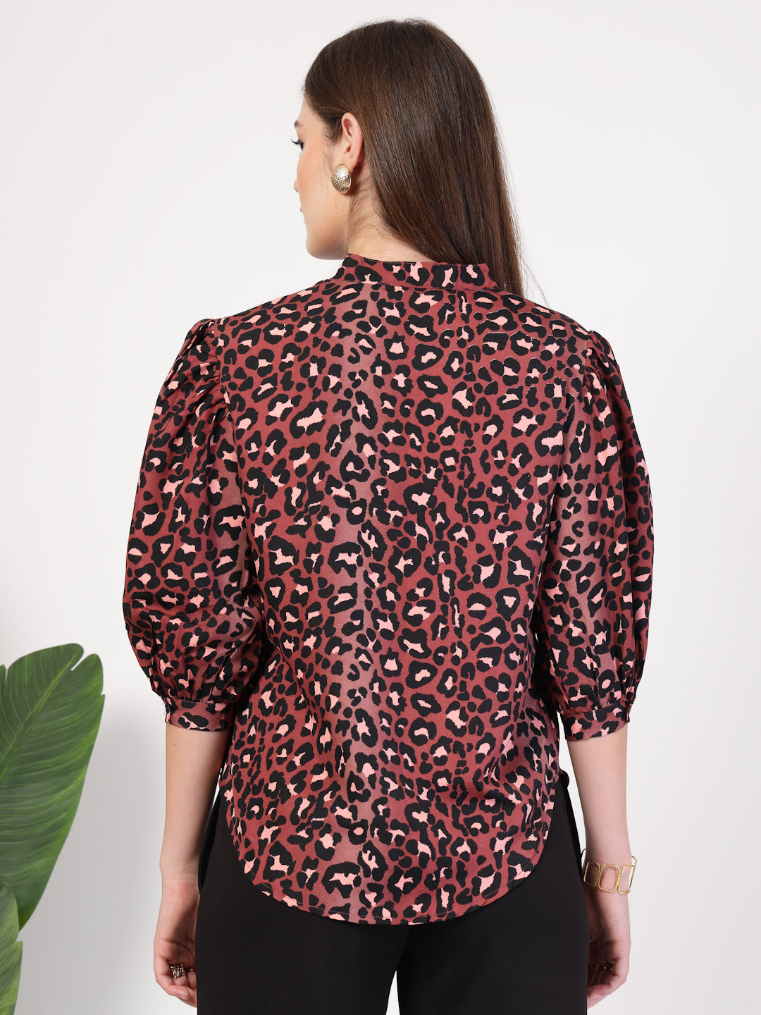 Style Quotient Women Rust Multi Printed Regular Fit Semi Formal Polyester Shirt-Shirts-StyleQuotient