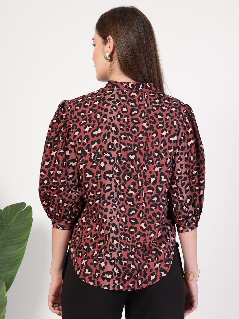 Style Quotient Women Rust Multi Printed Regular Fit Semi Formal Polyester Shirt-Shirts-StyleQuotient