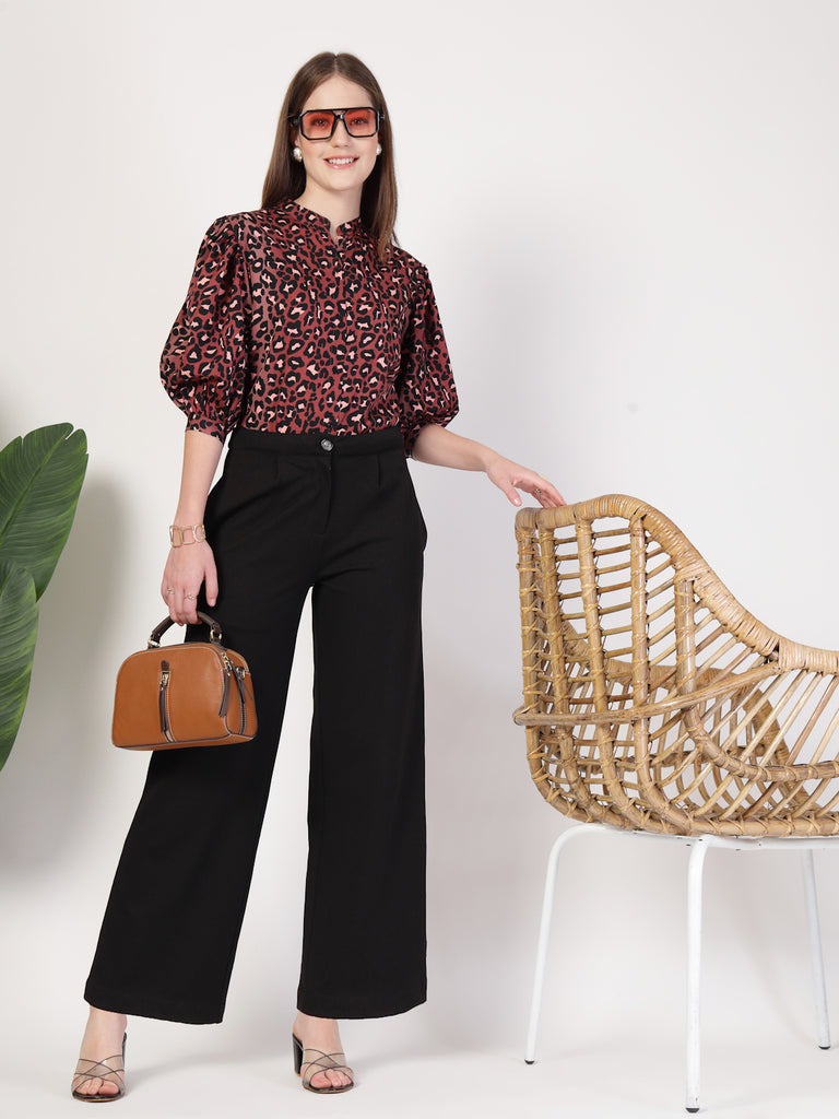 Style Quotient Women Rust Multi Printed Regular Fit Semi Formal Polyester Shirt-Shirts-StyleQuotient