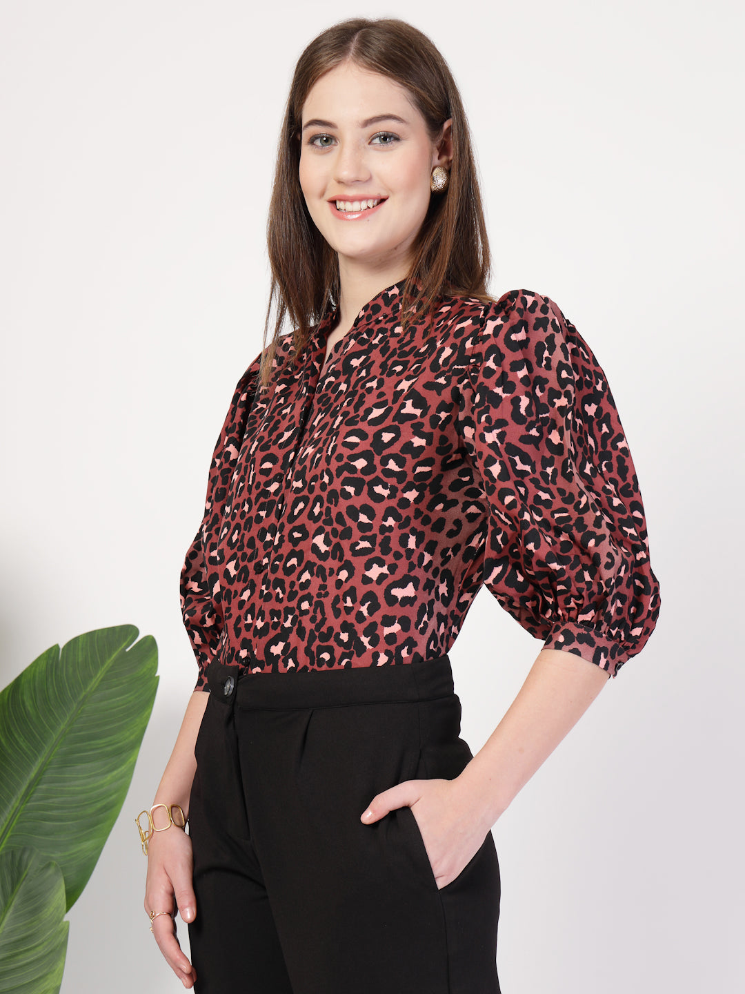 Style Quotient Women Rust Multi Printed Regular Fit Semi Formal Polyester Shirt-Shirts-StyleQuotient