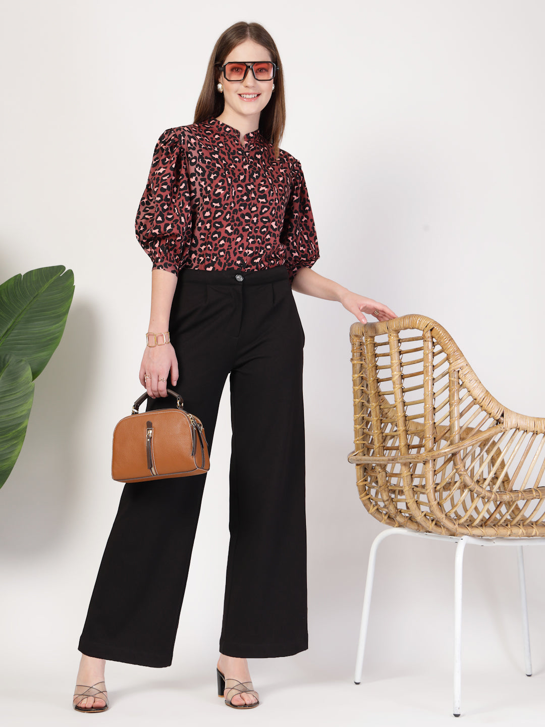 Style Quotient Women Rust Multi Printed Regular Fit Semi Formal Polyester Shirt-Shirts-StyleQuotient