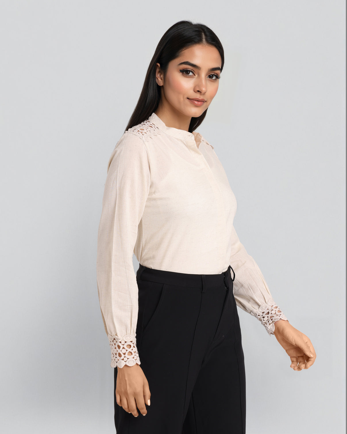 Style Quotient Women Solid Ivory Flex Cotton Formal Shirt-Shirts-StyleQuotient