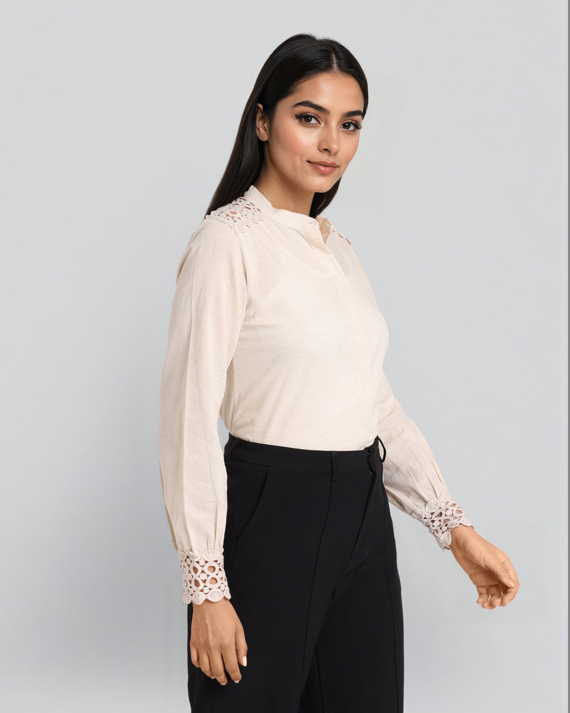 Style Quotient Women Solid Ivory Flex Cotton Formal Shirt-Shirts-StyleQuotient