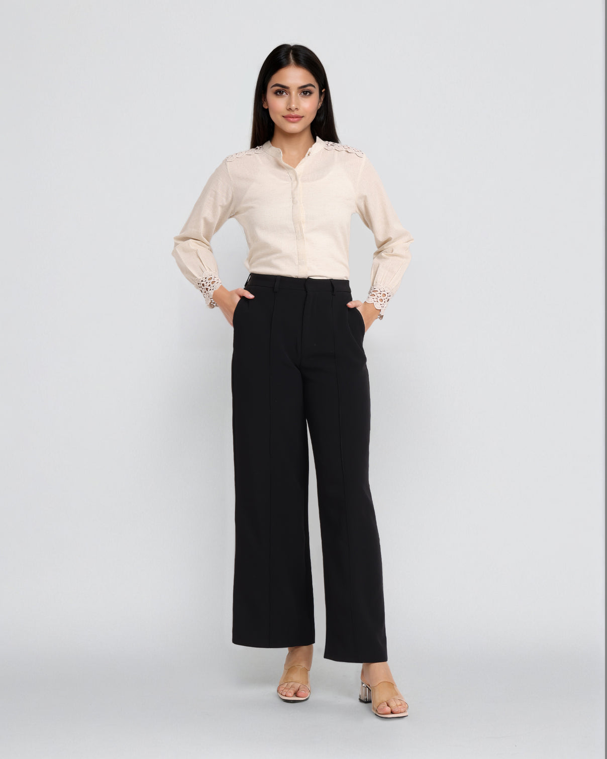Style Quotient Women Solid Ivory Flex Cotton Formal Shirt-Shirts-StyleQuotient