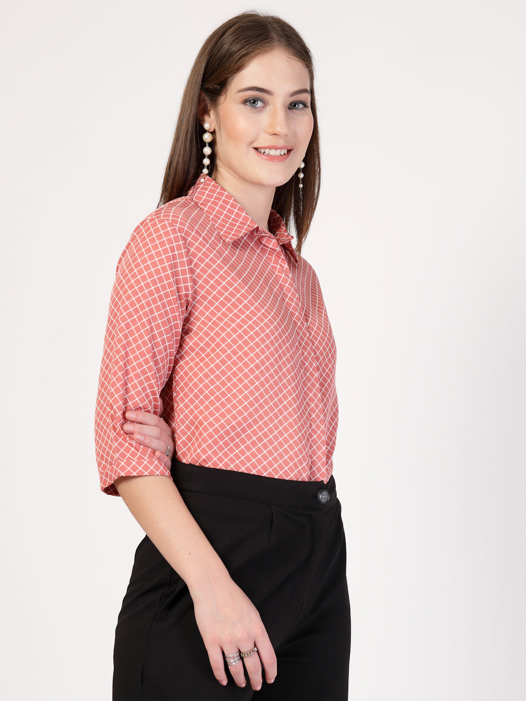 Style Quotient Women Nude White Printed Semi Formal Polyester Shirt-Shirts-StyleQuotient