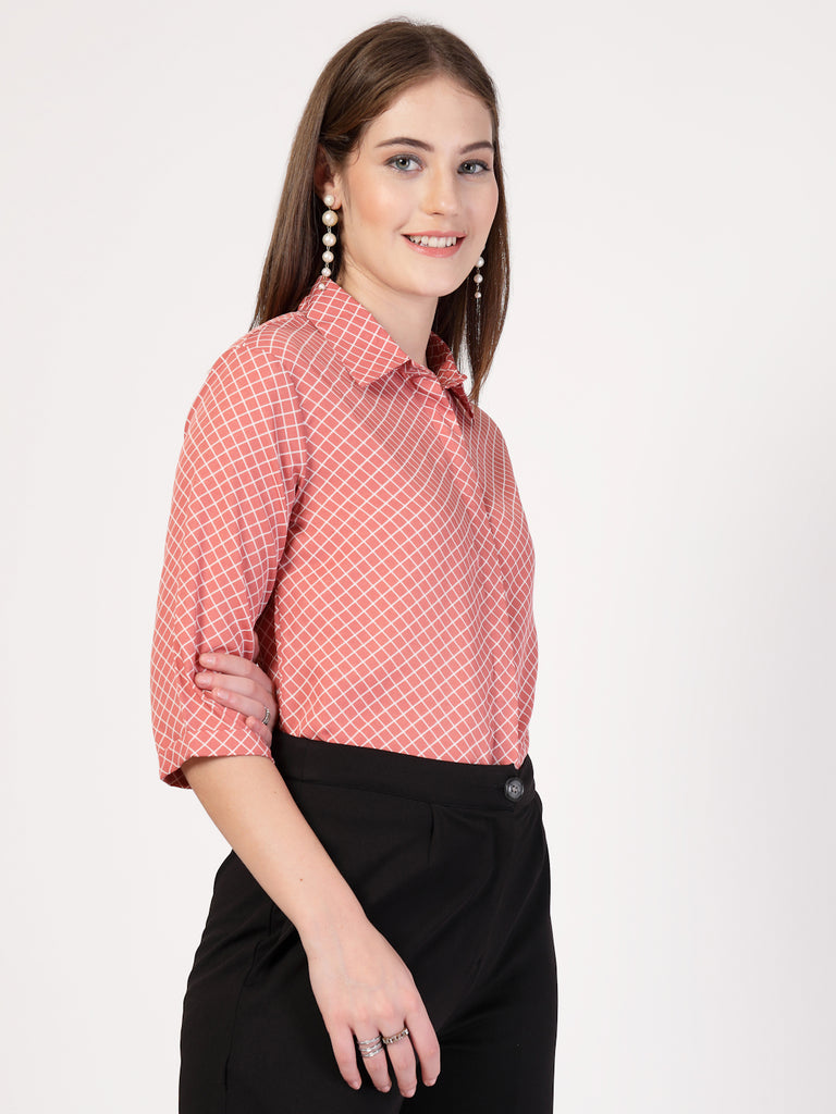 Style Quotient Women Nude White Printed Semi Formal Polyester Shirt-Shirts-StyleQuotient