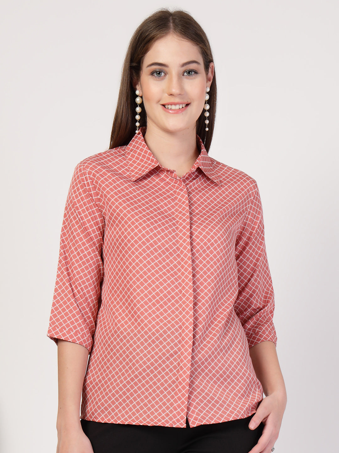 Style Quotient Women Nude White Printed Semi Formal Polyester Shirt-Shirts-StyleQuotient