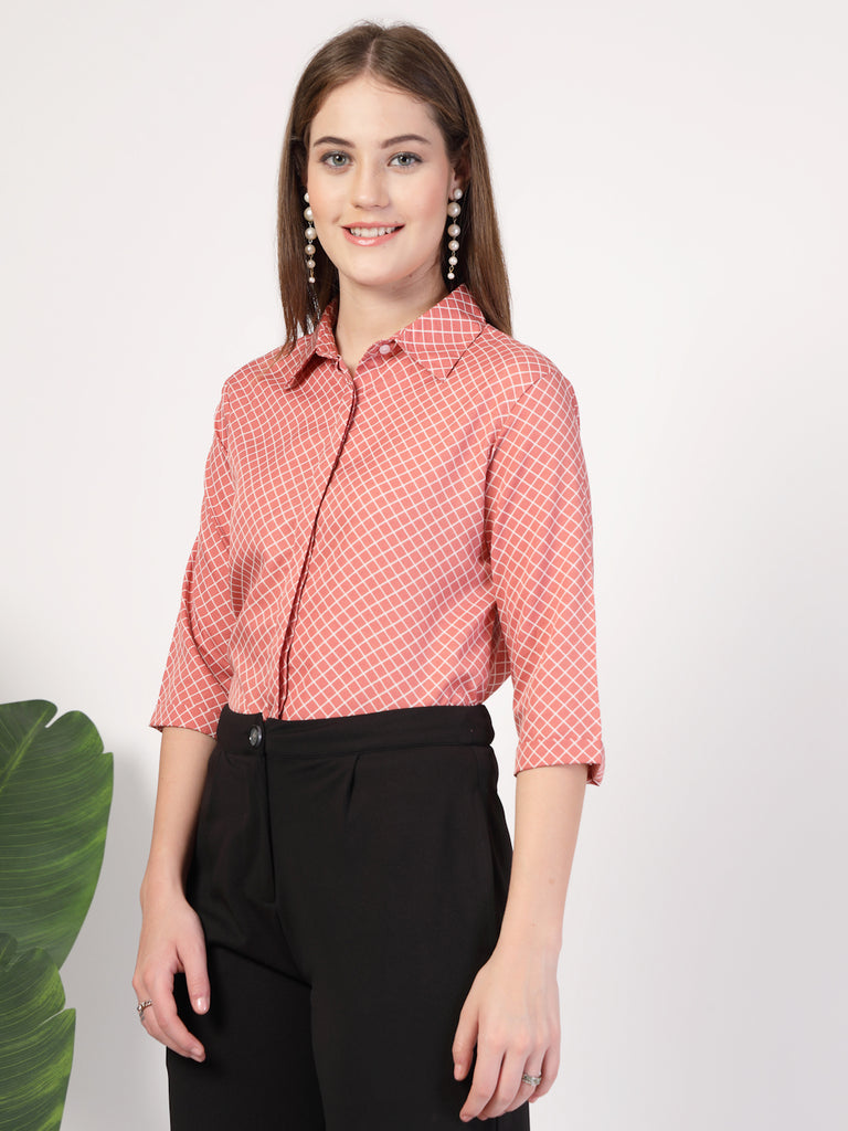 Style Quotient Women Nude White Printed Semi Formal Polyester Shirt-Shirts-StyleQuotient