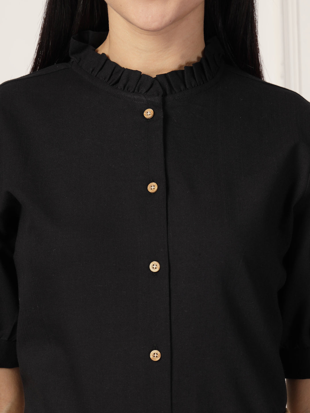 Style Quotient Women Solid Black Regular Fit Flex Formal Shirt-Shirts-StyleQuotient