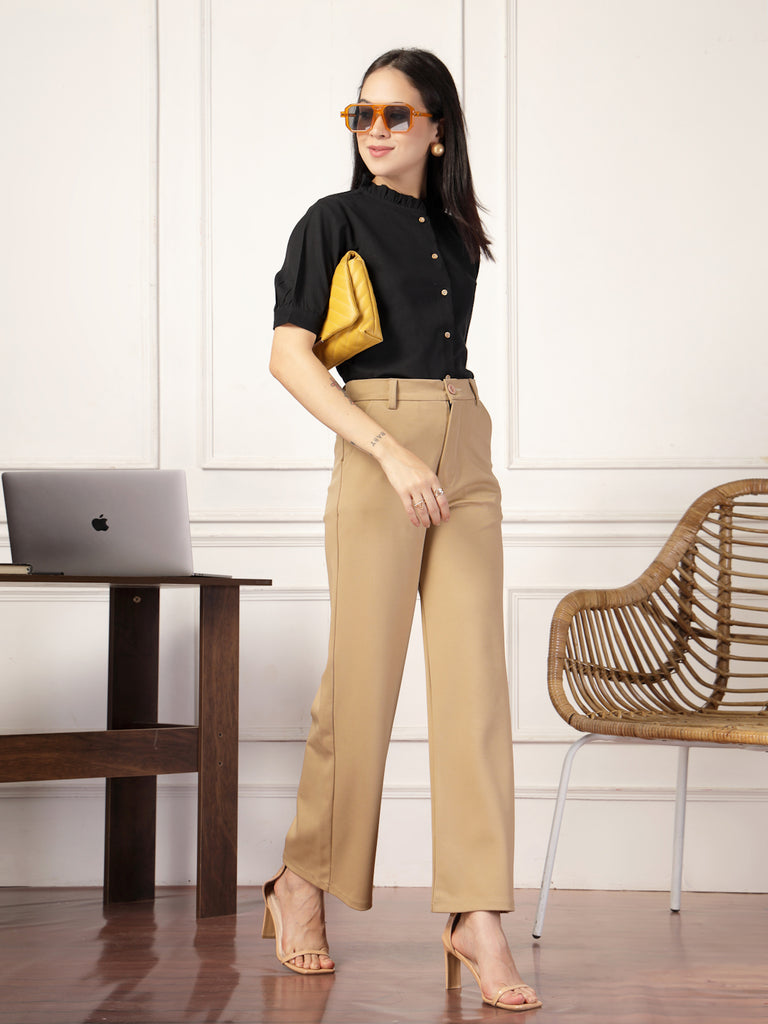 Style Quotient Women Solid Black Regular Fit Flex Formal Shirt-Shirts-StyleQuotient