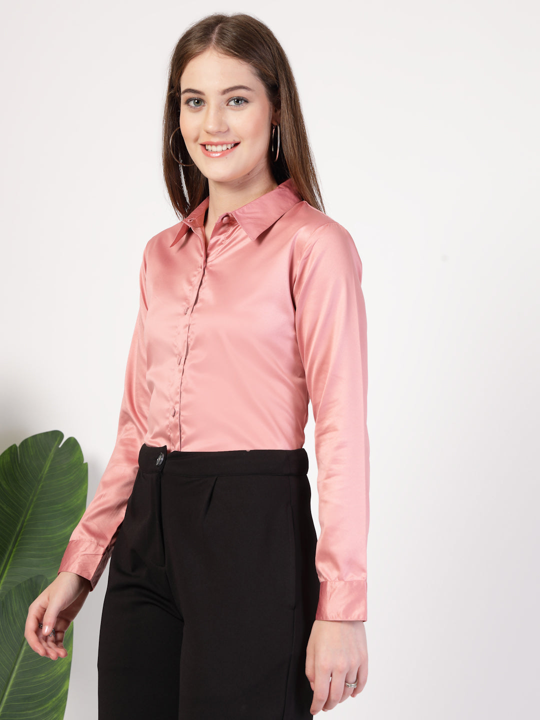 Style Quotient Women Solid Satin Formal Shirt-Shirts-StyleQuotient