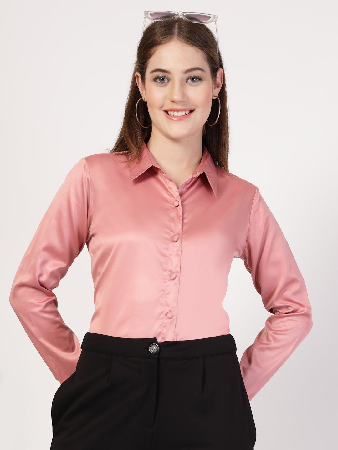 Style Quotient Women Solid Satin Formal Shirt-Shirts-StyleQuotient