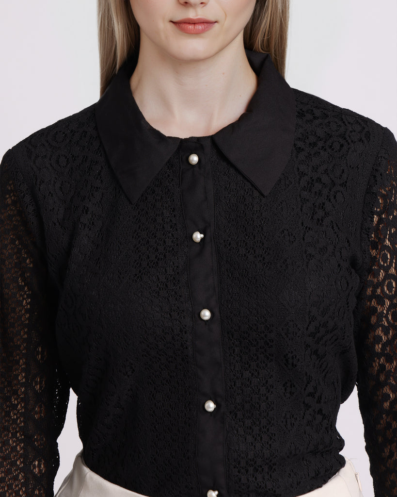 Style Quotient Women Black Semi Formal Shirt-Shirts-StyleQuotient