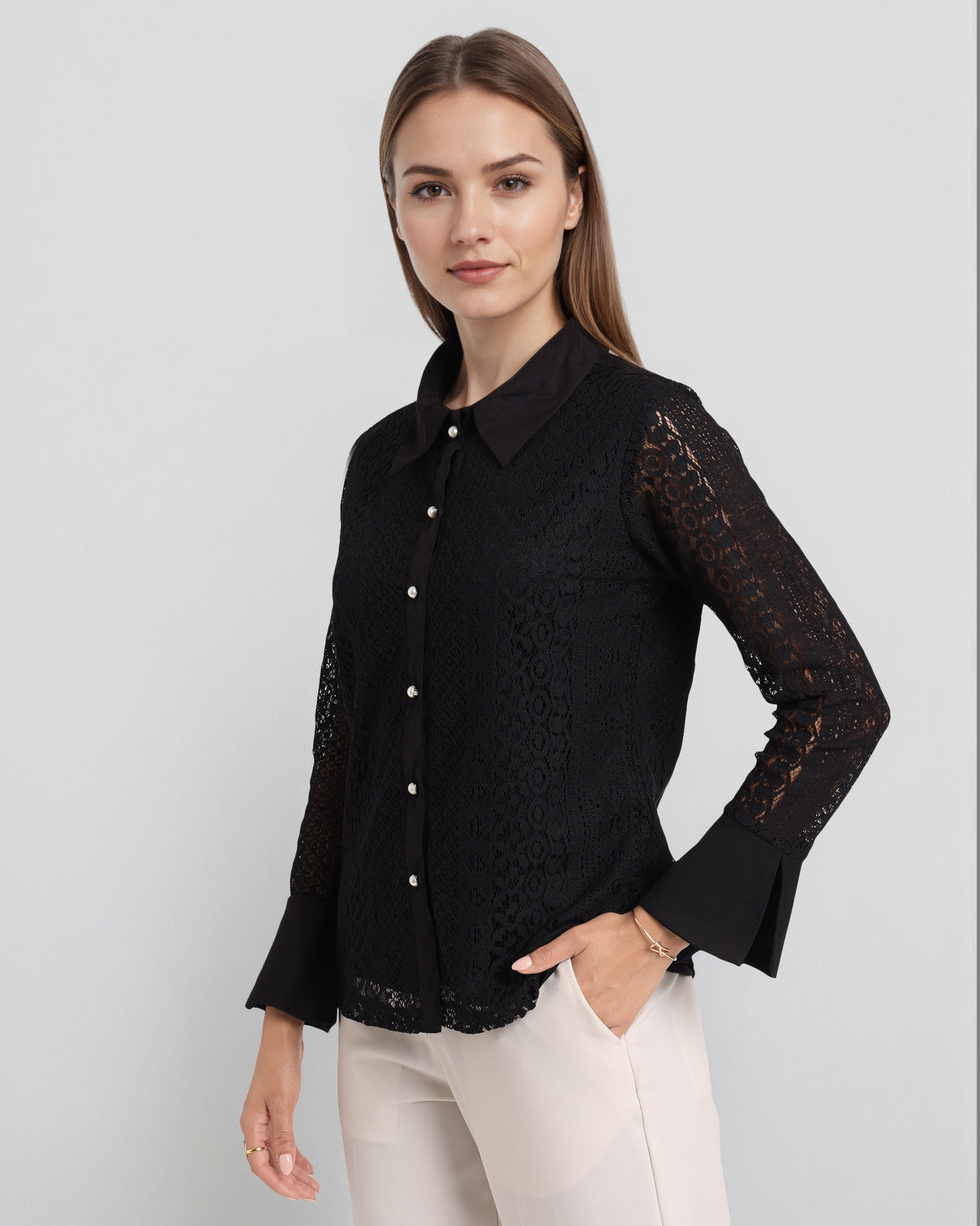 Style Quotient Women Black Semi Formal Shirt-Shirts-StyleQuotient