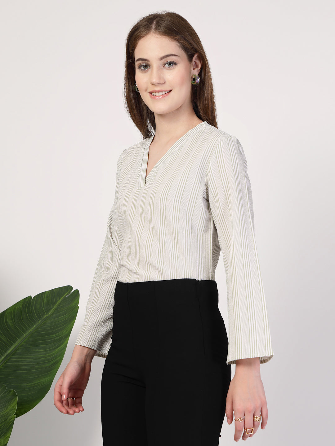 Style Quotient Women's top with V neck and bell sleeves-Tops-StyleQuotient