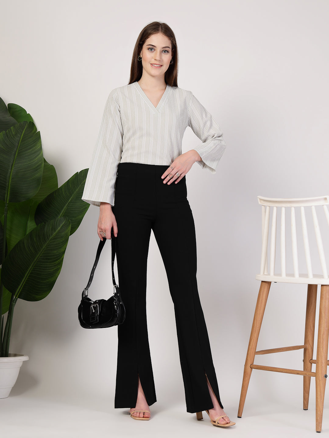 Style Quotient Women's top with V neck and bell sleeves-Tops-StyleQuotient