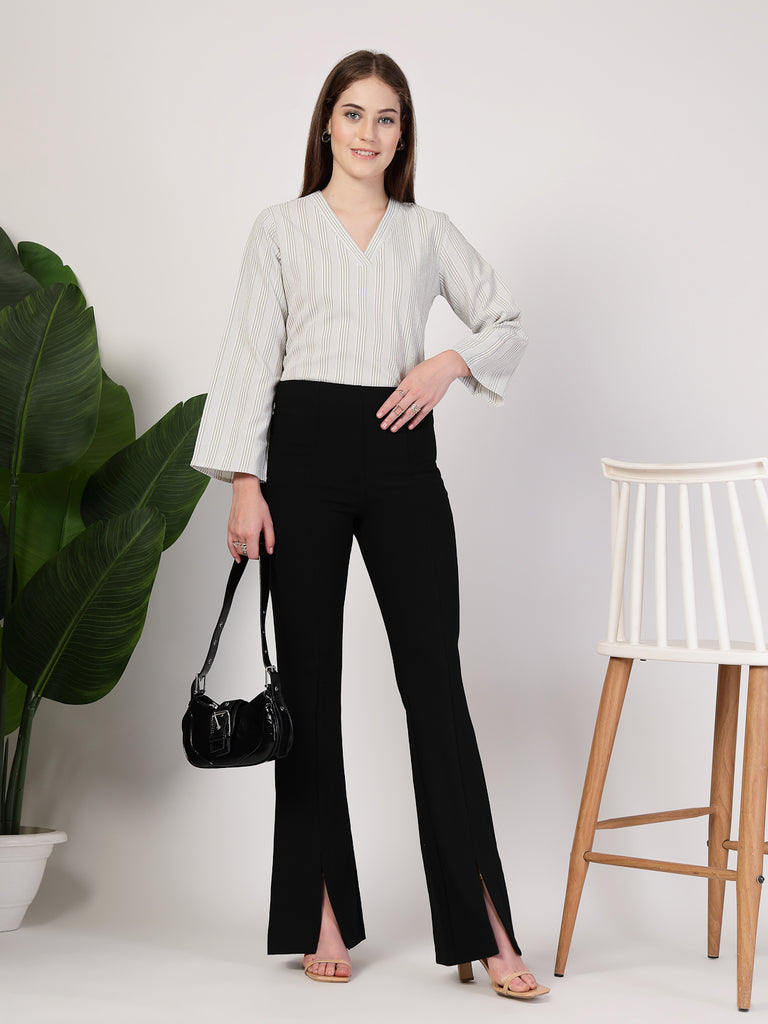 Style Quotient Women's top with V neck and bell sleeves-Tops-StyleQuotient