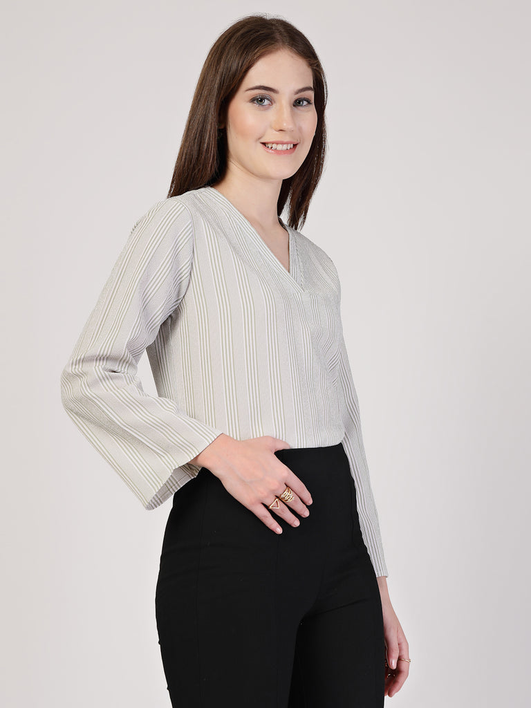 Style Quotient Women's top with V neck and bell sleeves-Tops-StyleQuotient