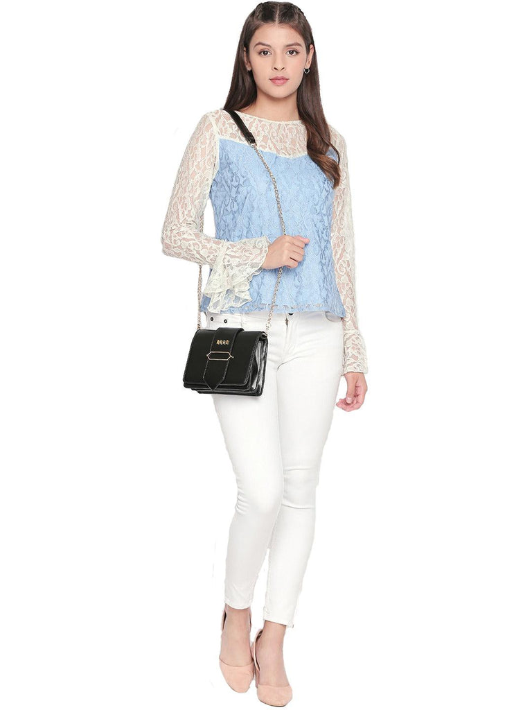 Style Quotient Women CHAMBRAY Boat Neck Self Design Fashion Tops-Tops-StyleQuotient