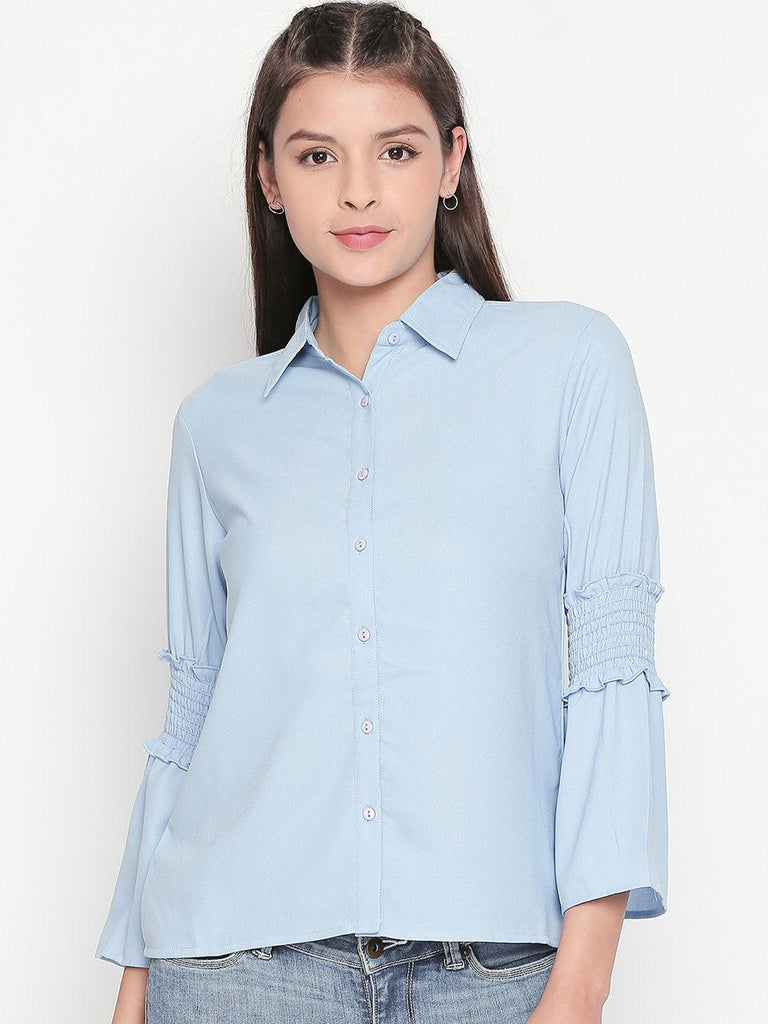 Women Blue Classic Regular Fit Solid Casual Shirt-Shirts-StyleQuotient