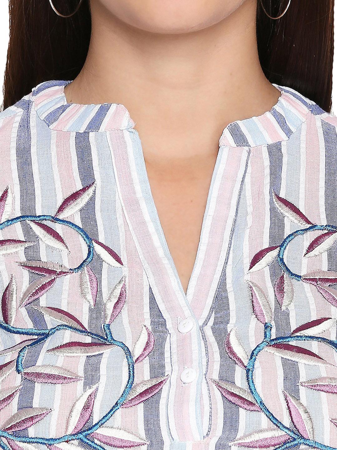 Style Quotient Women Lavender V-Neck Striped Fashion Tops-Tops-StyleQuotient