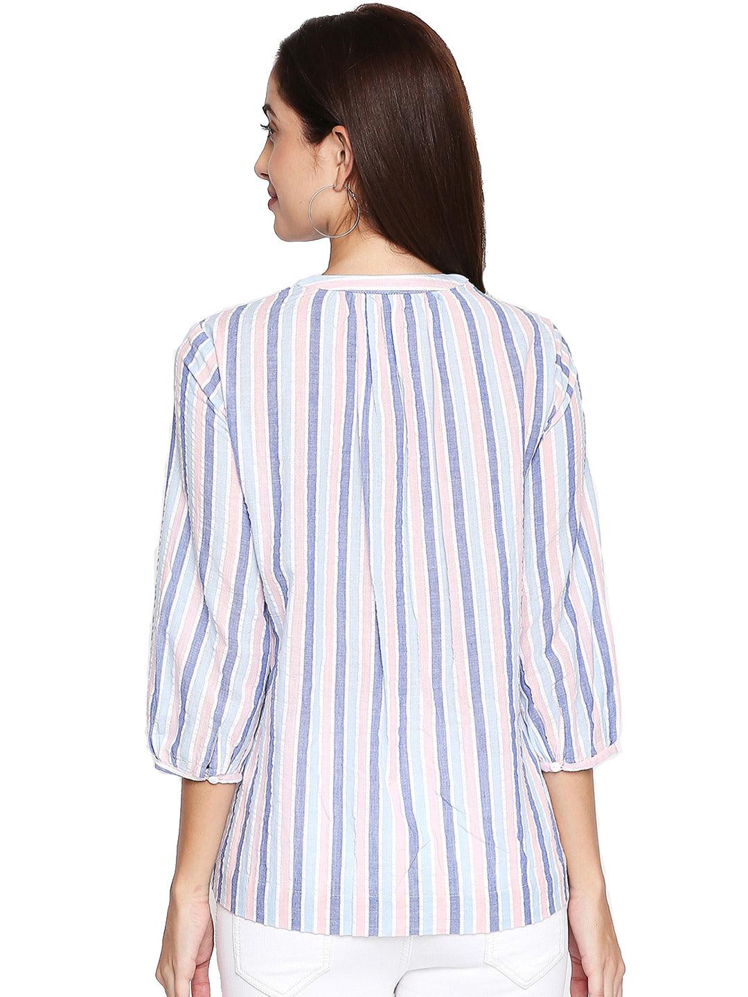 Style Quotient Women Lavender V-Neck Striped Fashion Tops-Tops-StyleQuotient