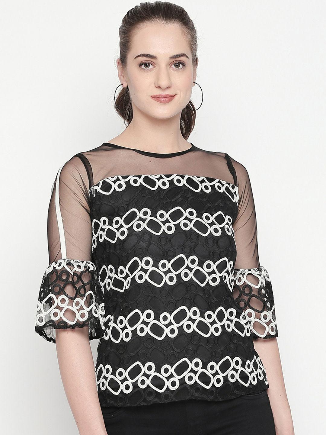 Women Black Embellished Top-Tops-StyleQuotient