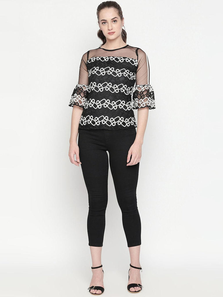 Women Black Embellished Top-Tops-StyleQuotient