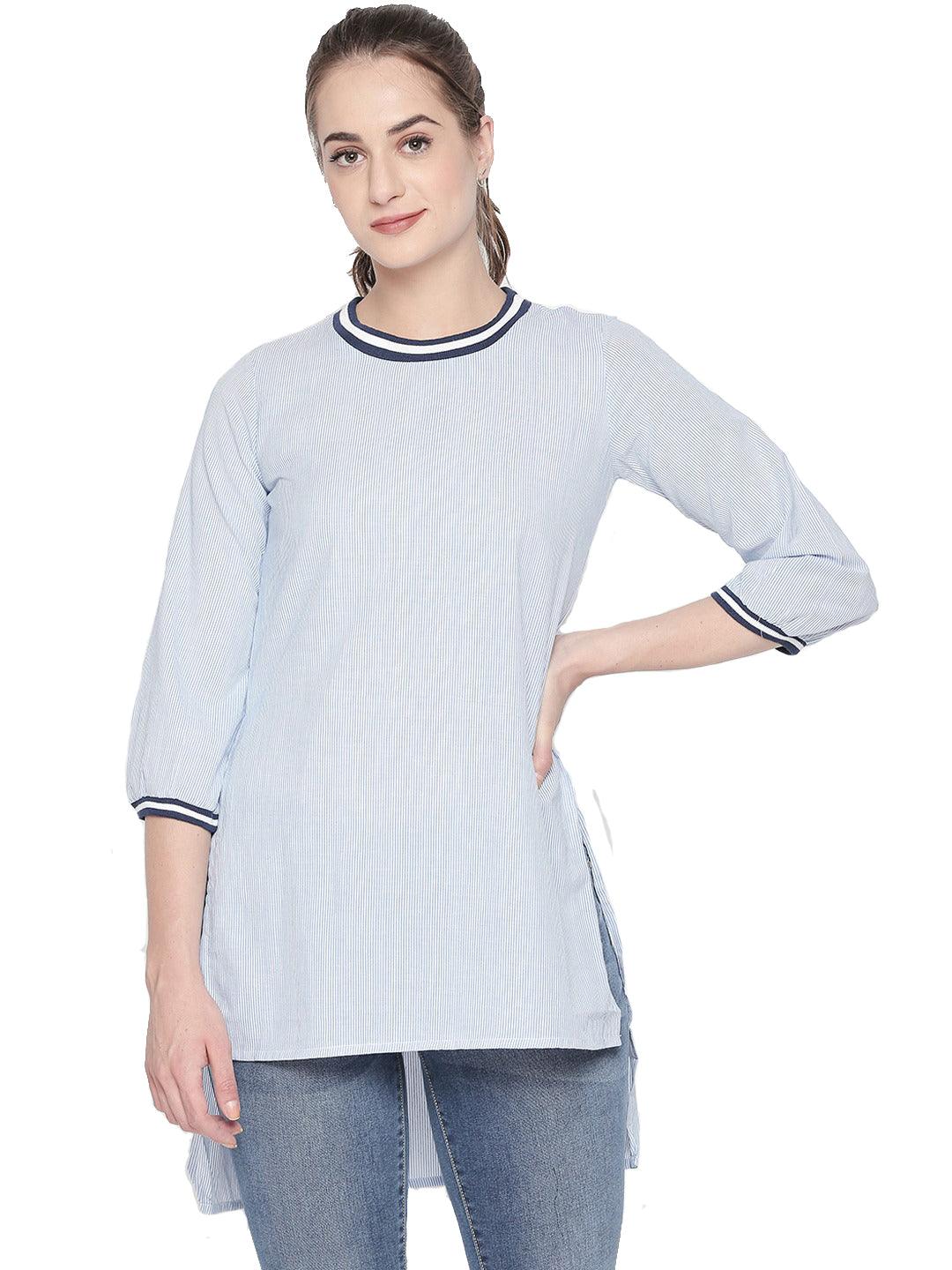 Style Quotient Women S.BLUE RoundNeck Striped Fashion Tunics-Tunics-StyleQuotient