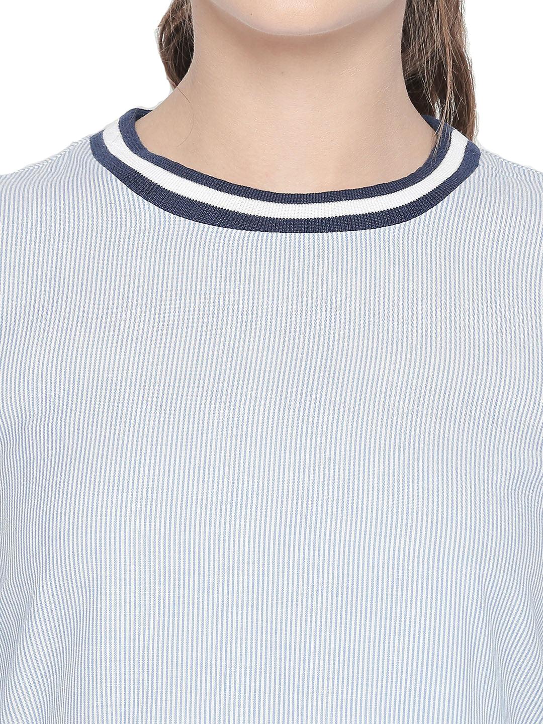 Style Quotient Women S.BLUE RoundNeck Striped Fashion Tunics-Tunics-StyleQuotient