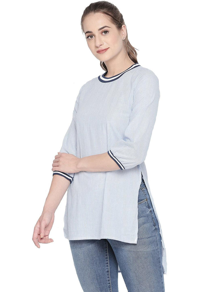 Style Quotient Women S.BLUE RoundNeck Striped Fashion Tunics-Tunics-StyleQuotient