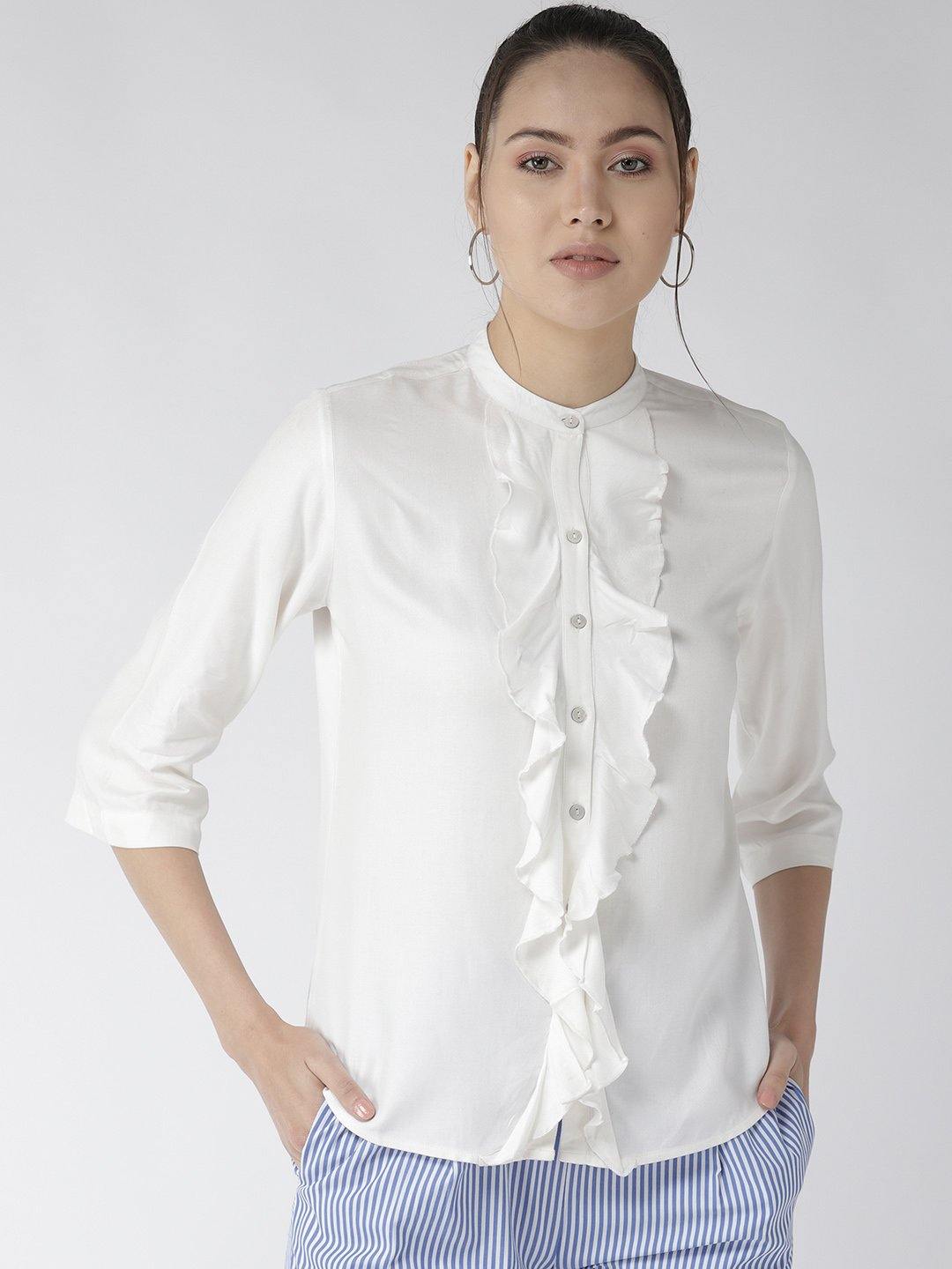 Women White Classic Regular Fit Solid Casual Shirt-Shirts-StyleQuotient